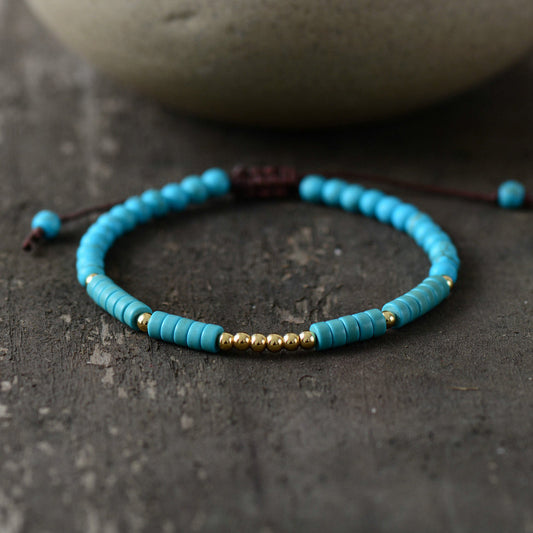 Handmade Turquoise Stone & Tibetan Beads Bracelet