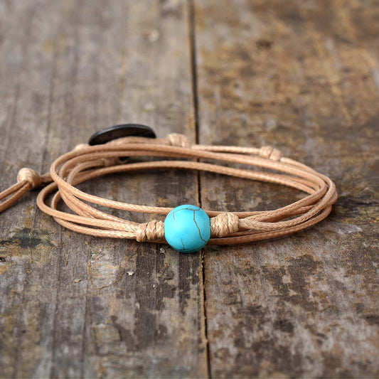 Handmade Turquoise Ball and Cord Bracelet