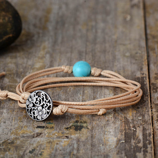 Handmade Turquoise Ball and Cord Bracelet