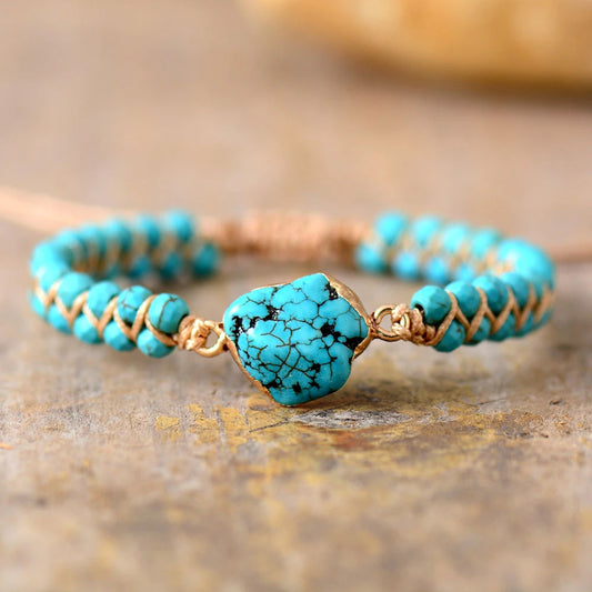Handmade Turquoise Stone Charm Braided Bracelet