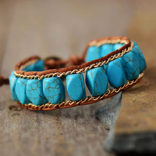 Handmade Turquoise Stone Wrap Leather Bracelet