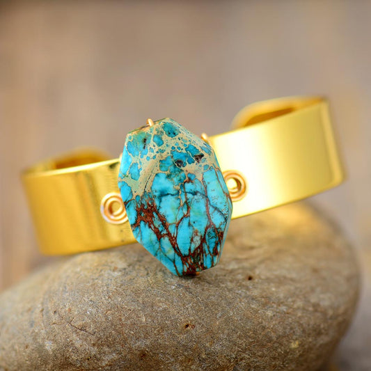 Handmade Turquoise & Gold Cuff Bangle