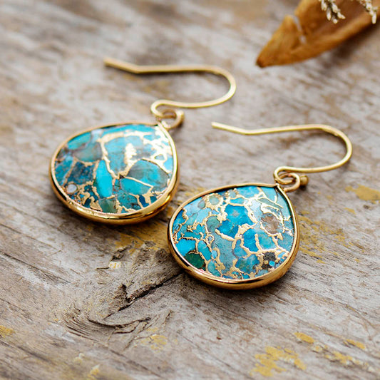 Handmade Turquoise Teardrop Art Deco Earrings