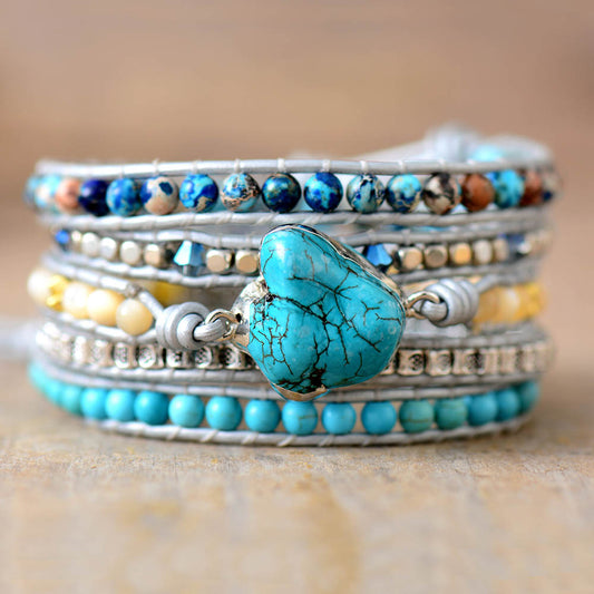 Handmade Turquoise & Beaded Wrap Bracelet 32.5 Inches + 3 Closures