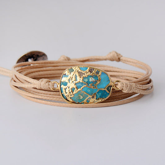Handmade Turquoise Stone and Cord Bracelet