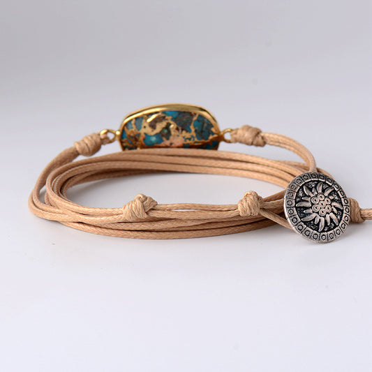 Handmade Turquoise Stone and Cord Bracelet