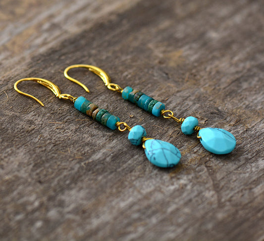 Handmade Turquoise, Jasper and Gold Plated Teardrop Earrings