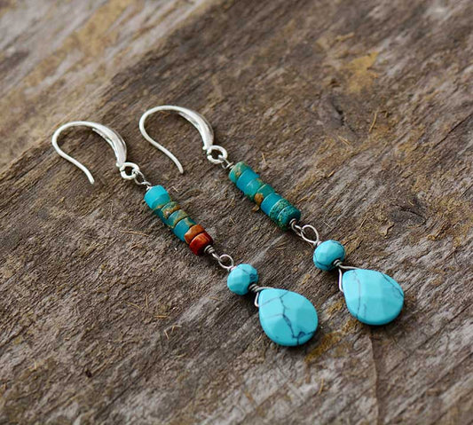 Handmade Turquoise, Jasper and Silver Plated Teardrop Earrings
