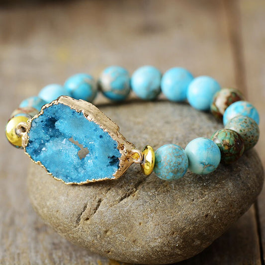 Handmade Turquoise and Druzy Elastic Bracelet