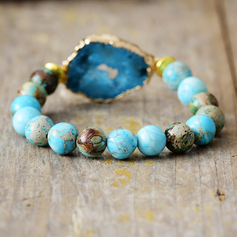 Handmade Turquoise and Druzy Elastic Bracelet