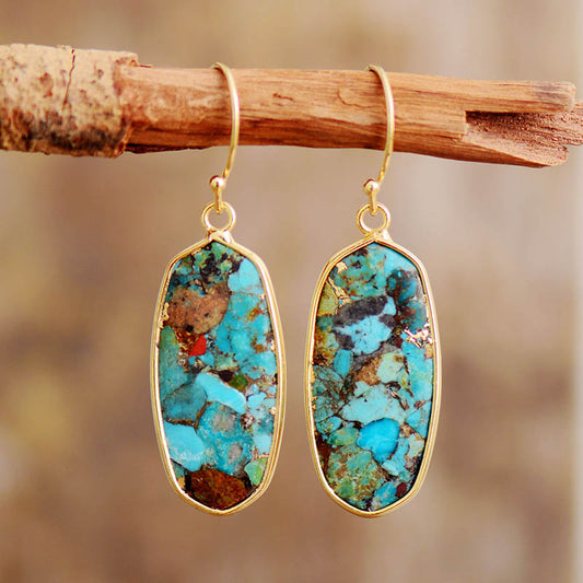 Handmade Natural Turquoise and Gold Plated Dangle Earrings