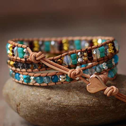Handmade Turquoise and Jasper Leather Bracelet - 19.7 inches +3 closures