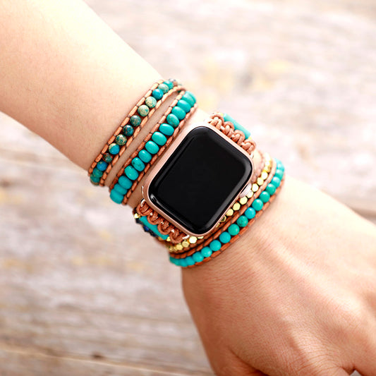 Handmade Natural Turquoise and Jasper Apple Watch Strap
