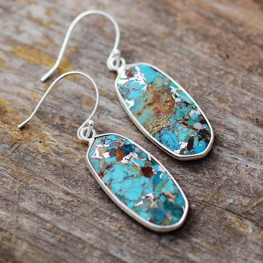 Handmade Natural Turquoise and Silver Plated Dangle Earrings