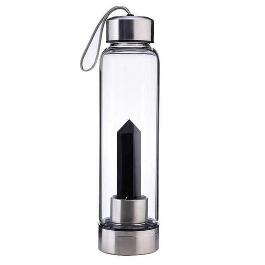 Crystal Infused Water Bottle with Natural Obsidian Stone - Stay Hydrated 💧