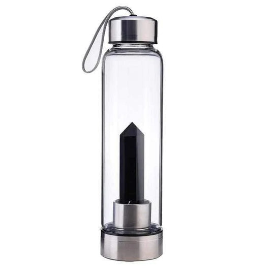 Crystal Infused Water Bottle with Natural Obsidian Stone - Stay Hydrated π§
