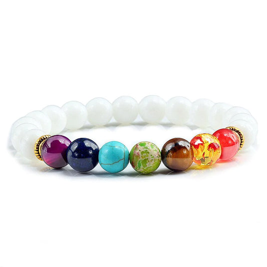 7 Chakra Crystal Elastic Bracelet with White Onyx