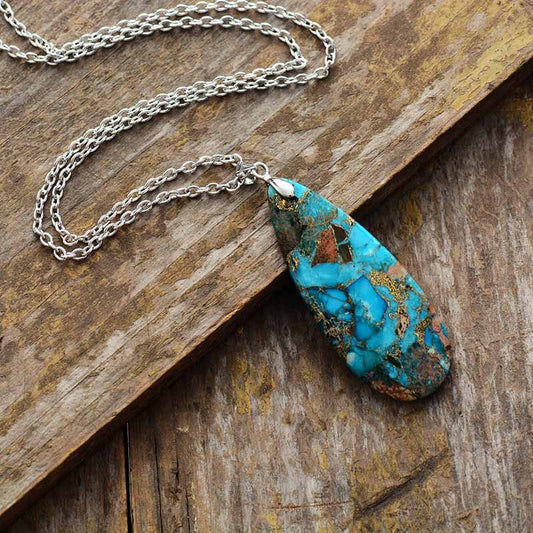 Turquoise Stone Pendant Necklace with Silver or Gold Chain