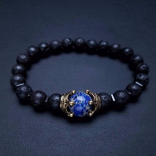 Luxury Antique Crown with Lava Stone and Lapis Lazuli Bracelet