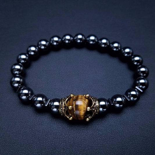 Luxury Antique Crown with Hematite and Tiger's Eye Bracelet