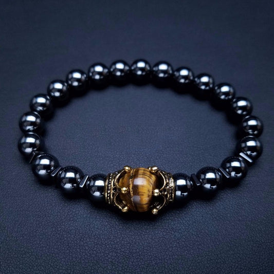Luxury Antique Crown with Hematite and Tiger's Eye Bracelet