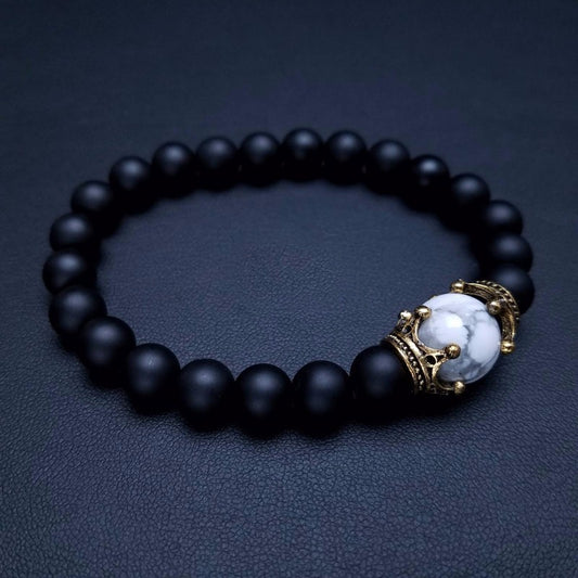 Luxury Antique Crown with Black Onyx and White Turquoise Bracelet