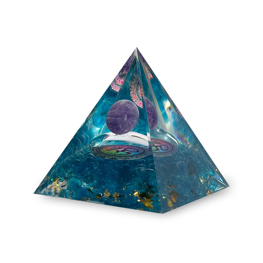 Orgone Energy Resin Pyramid Amethyst Ball & Blue Quartz Crystal