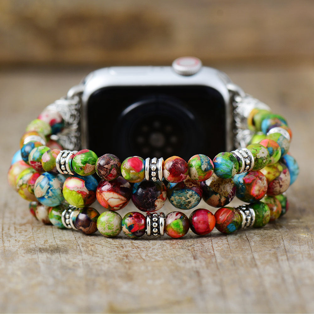 Handmade Colorful Imperial Jasper Beaded Apple Watch Bracelet