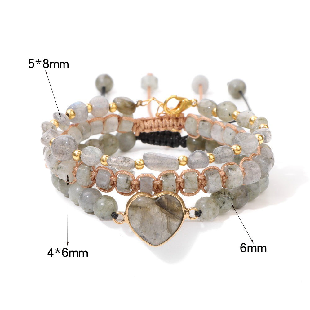 MantraChakra 3 Piece Labradorite Bracelet with a Heart Charm