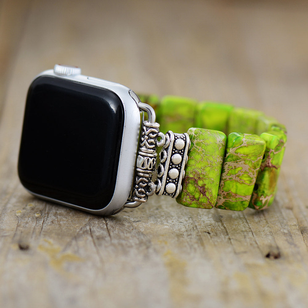 Handmade Elastic Green Imperial Jasper Apple Watch Bracelet