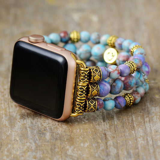 MantraChakra Light Blue Imperial Jasper Beaded Apple Watch Bracelet