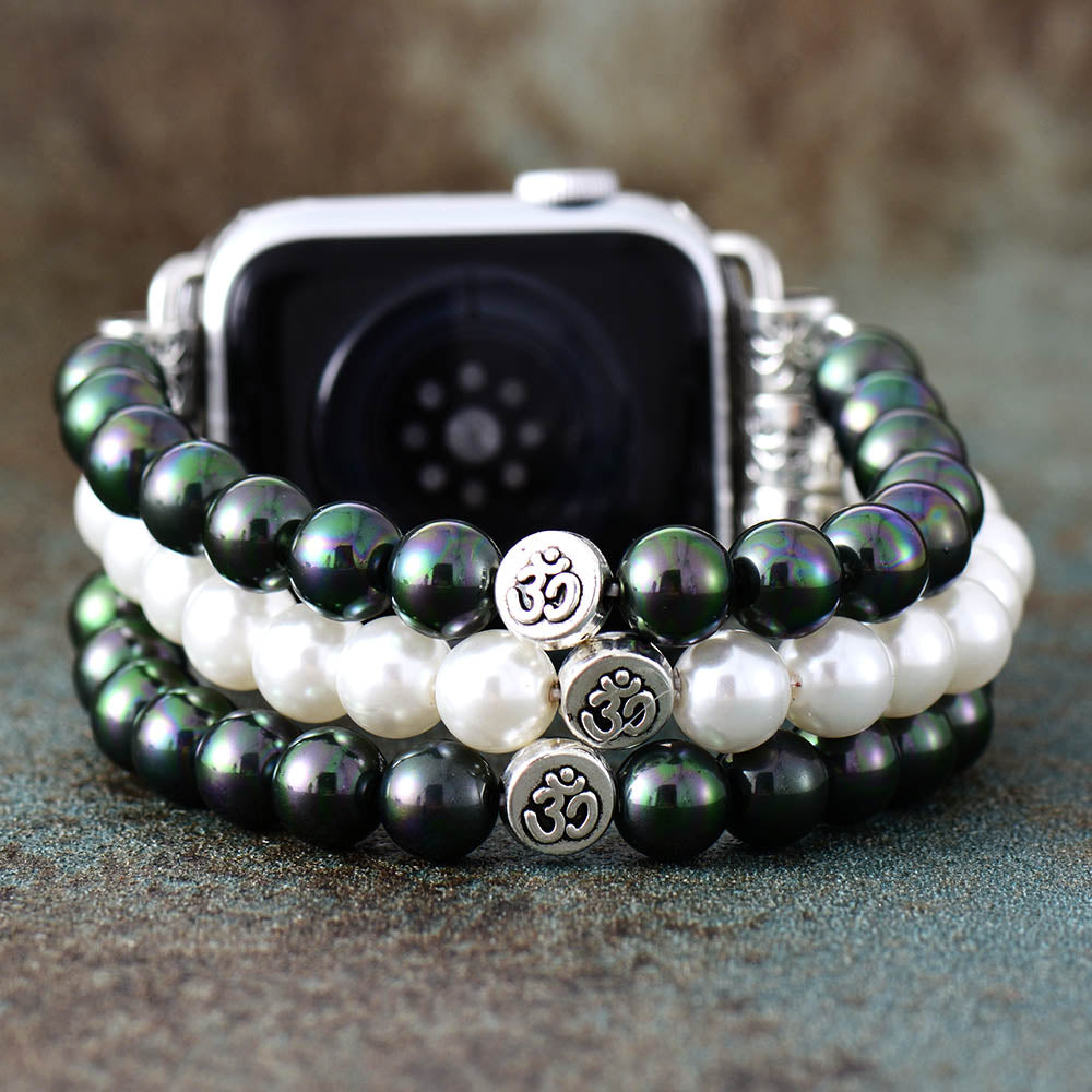 MantraChakra Shell Pearl Beaded Silver Apple Watch Bracelet