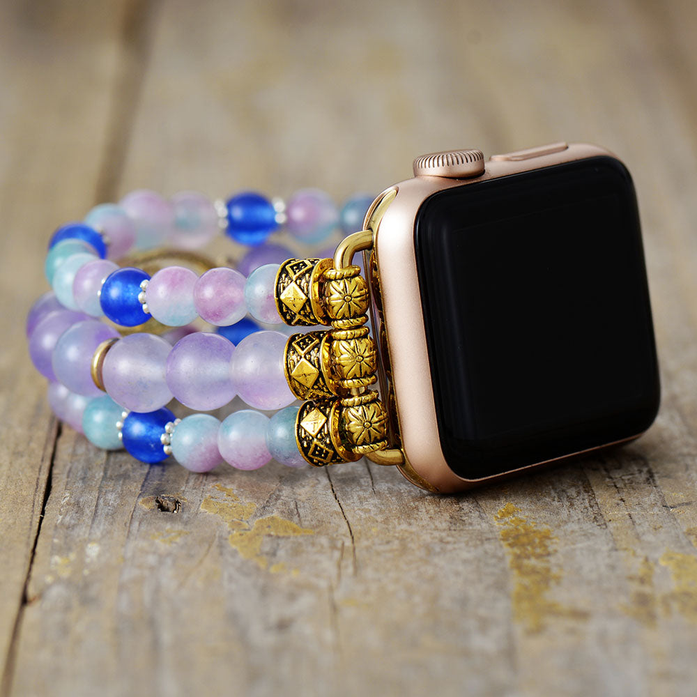 Handmade Elastic Jade and Zircon Eye Charm Apple Watch Bracelet