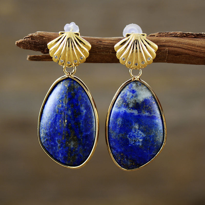 Handmade Lapis Lazuli and Gold Plated Shell Earrings