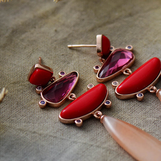 Handmade Red Jade and Quartz Earrings