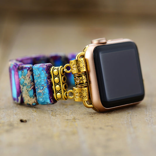 Handmade Elastic Imperial Jasper Apple Watch Bracelet