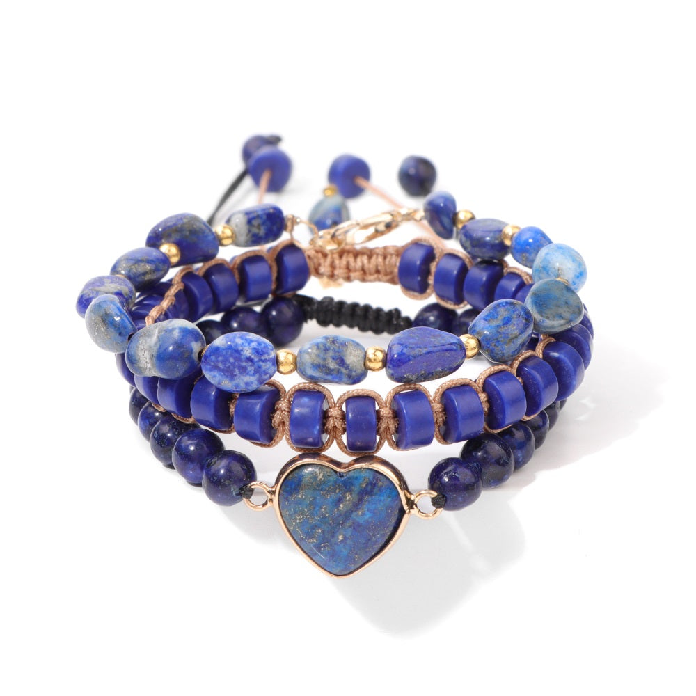 MantraChakra 3 Piece Lapis Lazuli Bracelet with a Heart Charm