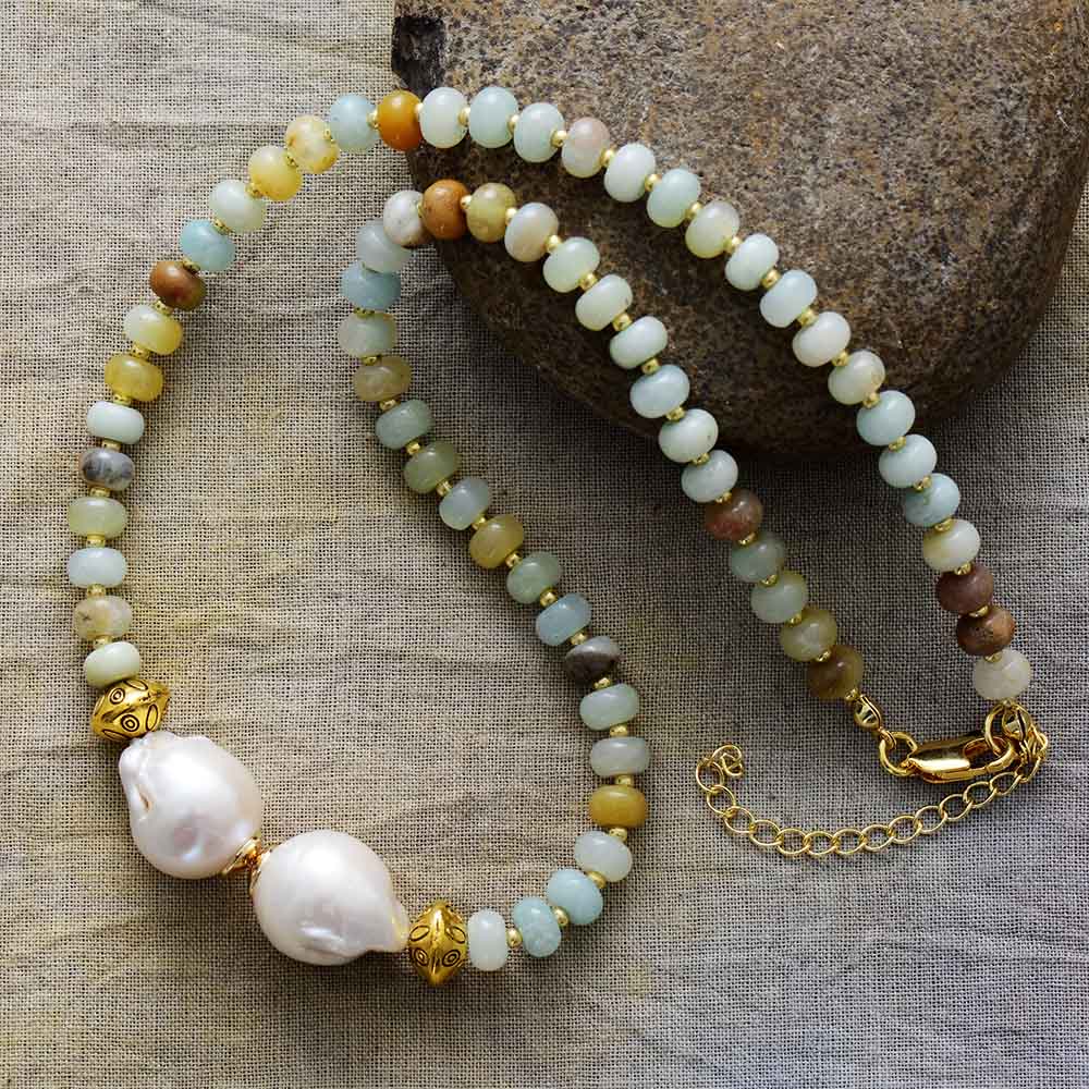 MantraChakra Baroque Pearl and Amazonite Choker Necklace
