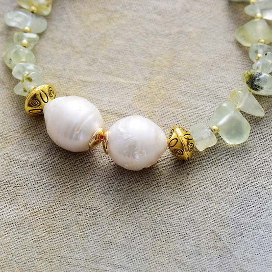 MantraChakra Baroque Pearl and Prehnite Bracelet