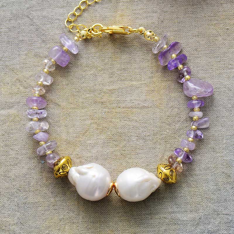 MantraChakra Baroque Pearl and Purple Quartz Bracelet