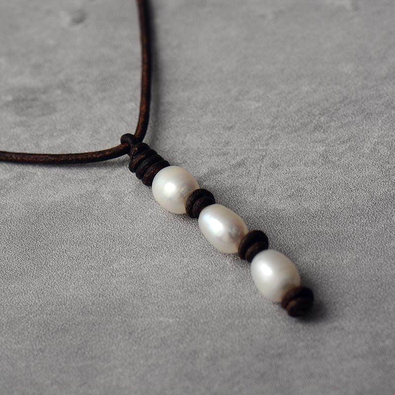 MantraChakra Freshwater Pearl Leather Choker Necklace