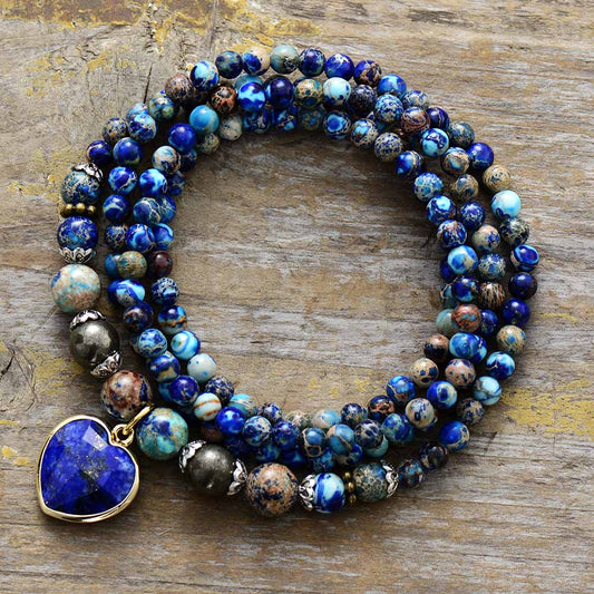 MantraChakra Imperial Jasper and Lapis Lazuli Pendant Necklace