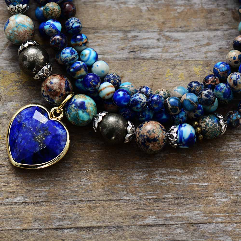 MantraChakra Imperial Jasper and Lapis Lazuli Pendant Necklace