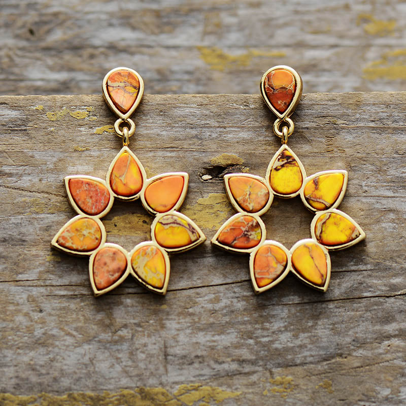 MantraChakra Orange Jasper Flower Dangle Earrings