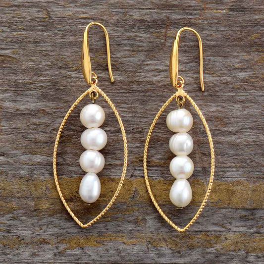 MantraChakra Pearl Gold Plated Oval Dangle Earrings
