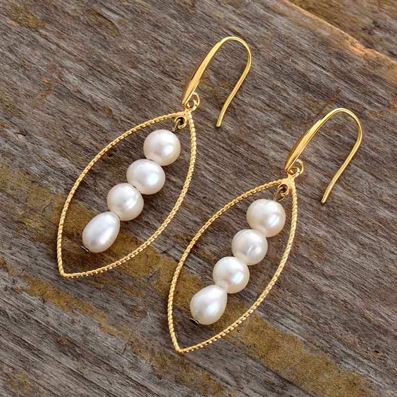 MantraChakra Pearl Gold Plated Oval Dangle Earrings