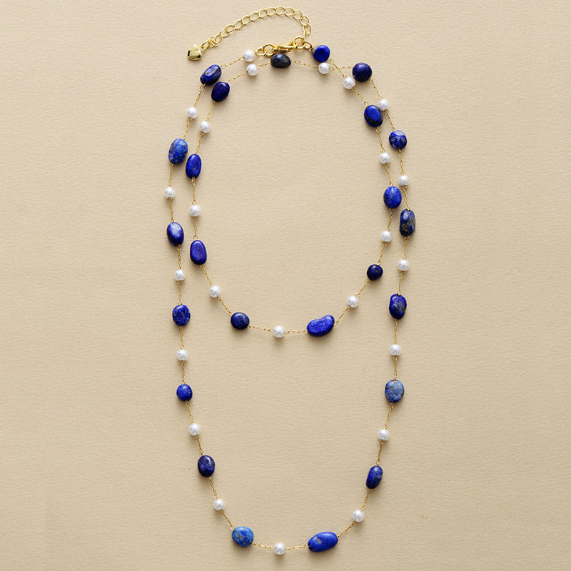 MantraChakra Pearl and Lapis Lazuli Gold Plated Necklace