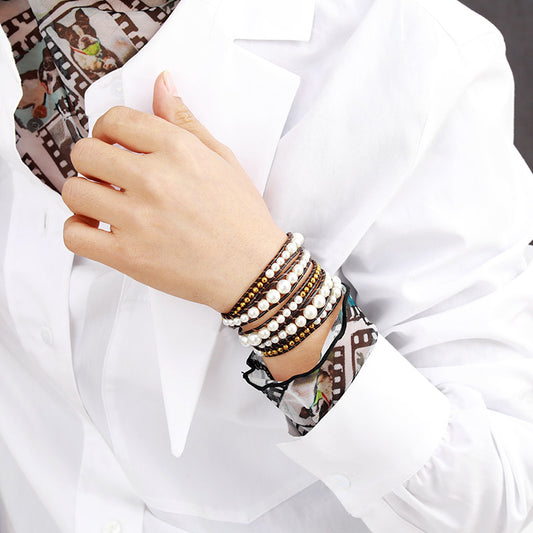 MantraChakra Pearl and Metal Beaded Wrap Bracelet