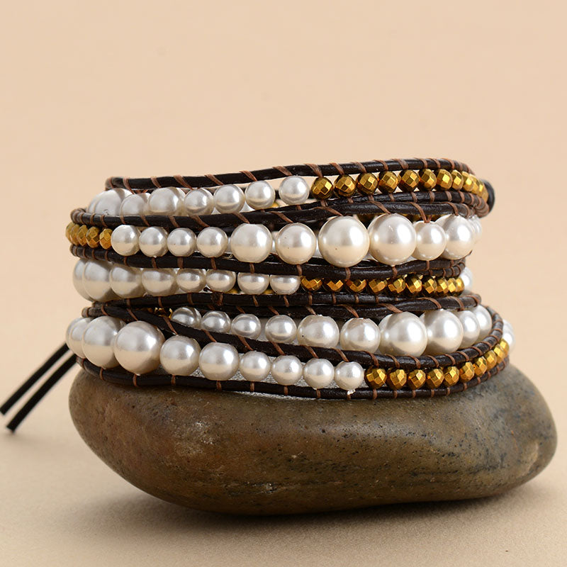 MantraChakra Pearl and Metal Beaded Wrap Bracelet