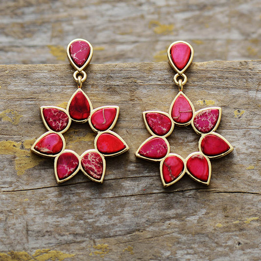 MantraChakra Red Jasper Flower Dangle Earrings